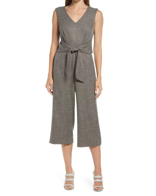 Connected Apparel Tie Front Jumpsuit Grey