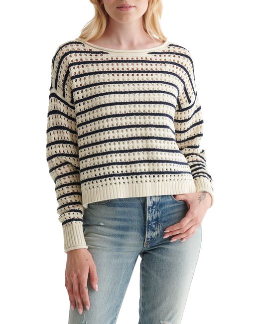 Lucky Brand Pointelle Stripe Cotton Sweater Blue