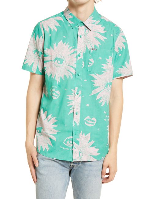 Volcom Obx Your Bfs Classic Fit Floral Short Sleeve Button-Up Shirt Blue/green