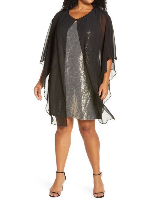 Caxlz By Connected Apparel Plus Lenny Sequin Cocktail Dress With Chiffon Overlay Metallic