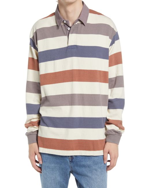 BDG Urban Outfitters Stripe Cotton Rugby Shirt Grey
