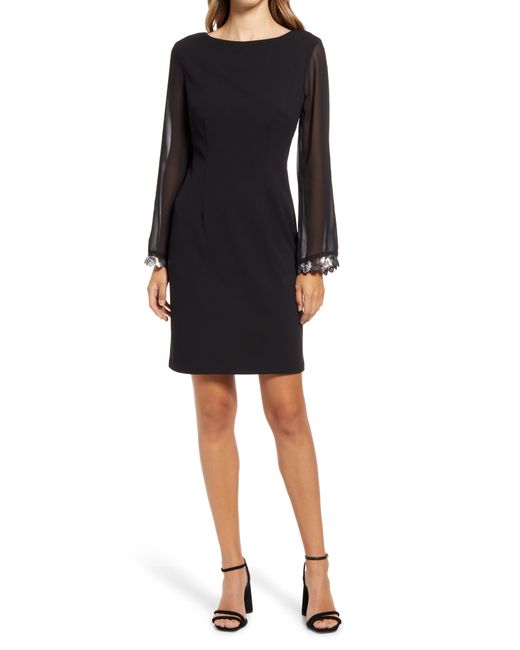 Connected Apparel Sequin Cuff Long Sleeve Dress