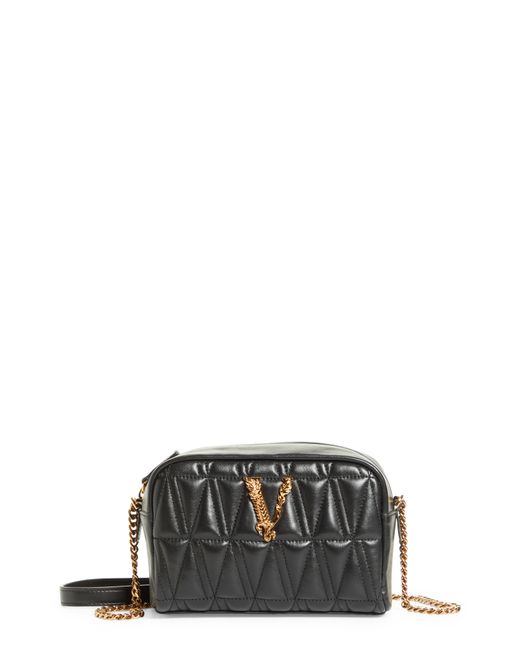 Versace Virtus Mini Quilted Leather Camera Bag Black