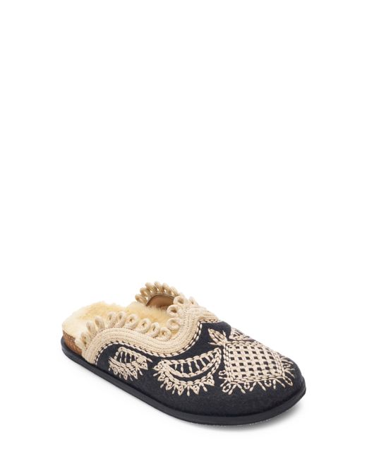 Free People Walden Embroidereed Mule With Faux Fur Lining