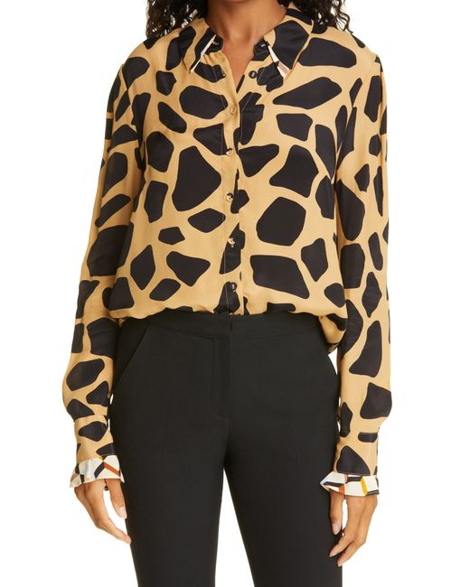 Dvf Joanna Top Two Geo Print Button-Up Blouse