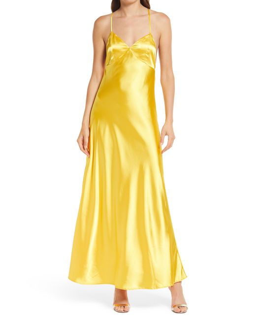 Lulus One Last Glance Satin Evening Gown Yellow