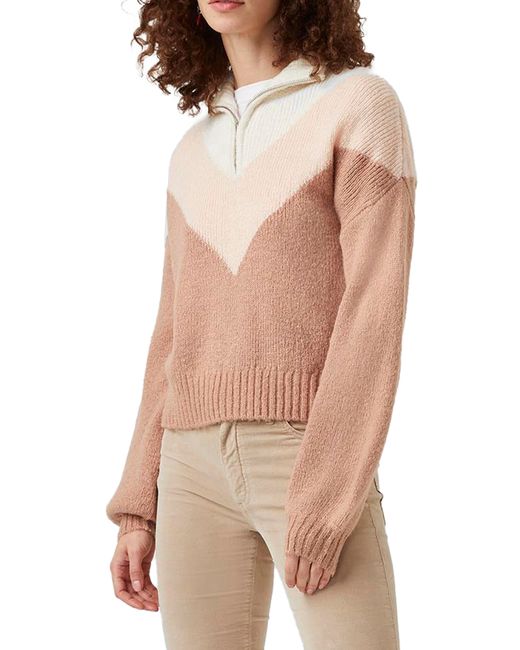 French Connection Natalya Chevron Half-Zip Sweater Beige