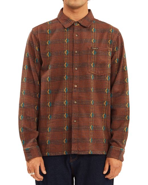 Billabong X Wrangler Knox Jacquard Cotton Flannel Button-Up Shirt Burgundy