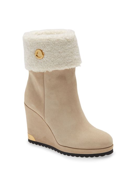 Moncler Faux Shearling Cuff Wedge Bootie