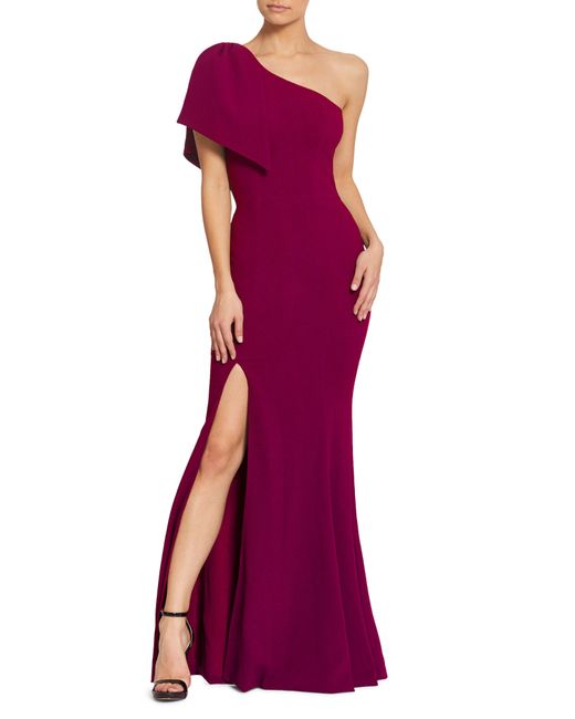 Dress the population Georgina One-Shoulder Crepe Gown Purple