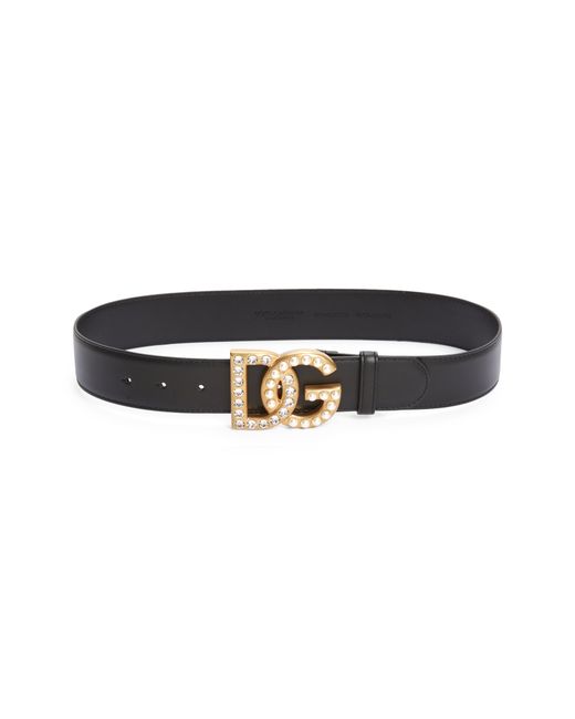 Dolce & Gabbana Embellished Dg Logo Buckle Leather Belt