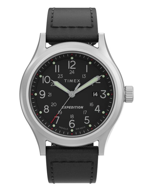 TimexR Timex Expedition Sierra Leather Strap Watch 41mm