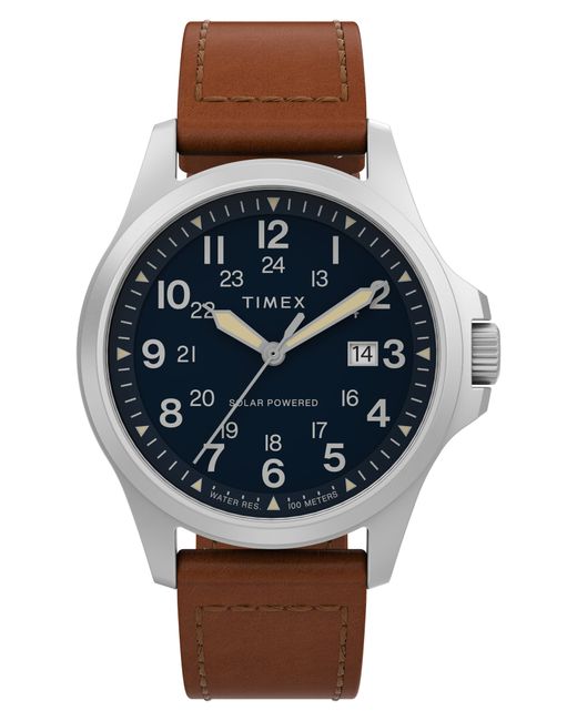 TimexR Timex Expedition North Field Post Solar Leather Strap Watch 41mm