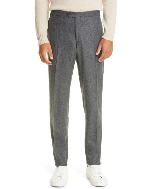 Thom Sweeney Flat Front Wool Flannel Trousers in at Nordstrom