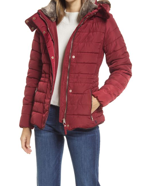 Joules Gosway Water Resistant Puffer Jacket with Removable Hood Faux Fur Trim in at Nordstrom