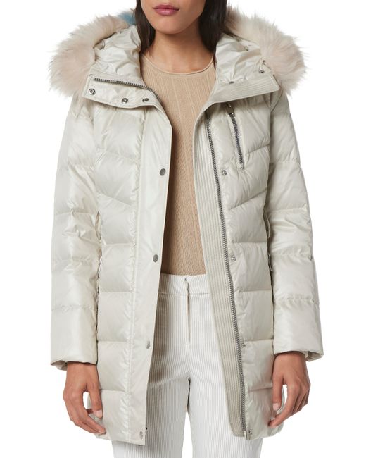 Andrew Marc Malita Belted Down Feather Fill Parka with Faux Fur Trim in at Nordstrom