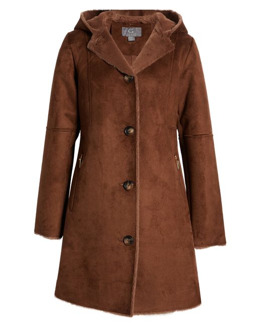 Gallery Hooded Faux Shearling Long A-Line Coat in at Nordstrom