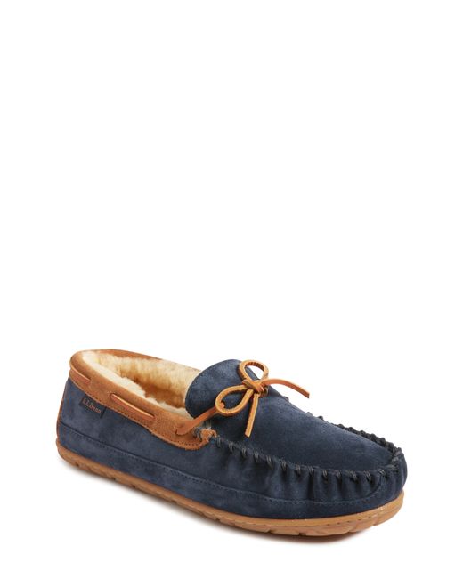 L.L.Bean Wicked Good Moccasin Slipper in Carbon Navy/Saddle at Nordstrom