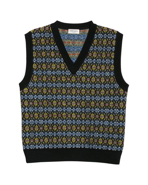 Saint Laurent Fair Isle Wool Jacquard Sweater Vest in 1068 Noir/Multicolore at Nordstrom