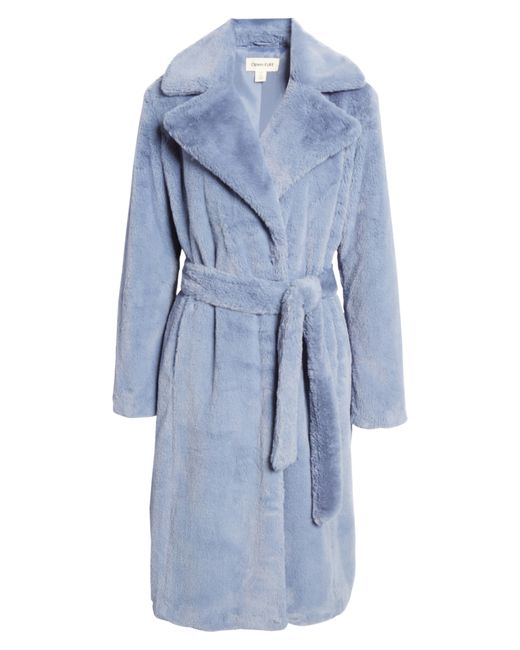 Open Edit Belted Faux Fur Wrap Coat in at Nordstrom
