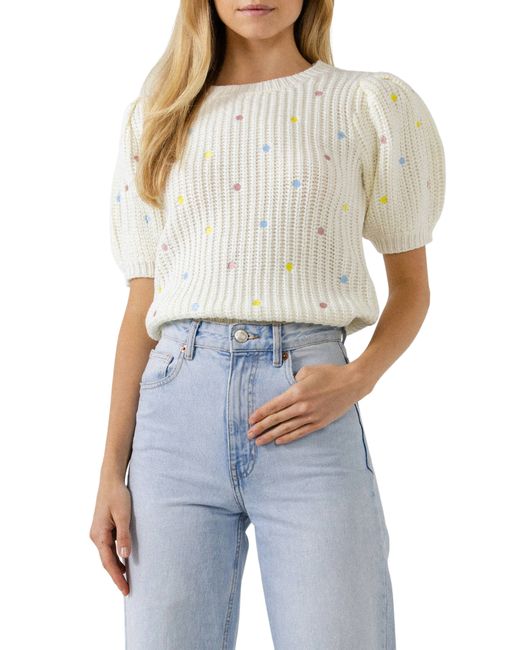 English Factory Dot Embroidered Short Sleeve Sweater in at Nordstrom