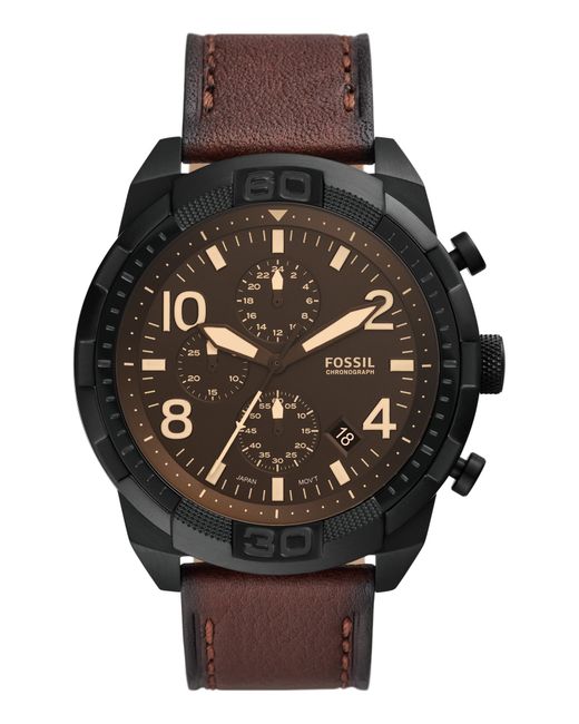 Fossil Bronson Leather Strap Watch 50mm in at Nordstrom