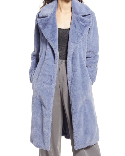 Open Edit Belted Faux Fur Wrap Coat in at Nordstrom