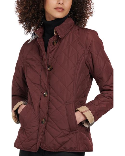 Barbour Forth Quilted Jacket in Dk Plum/Hessian Tartan at Nordstrom