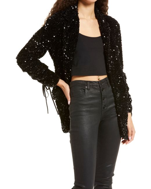 Blank NYC Sequin Ruched Sleeve Blazer in at Nordstrom
