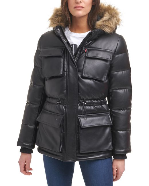 Levi's Storm Water Resistant Faux Leather Parka with Removable Fur Trim in at Nordstrom