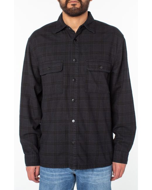 Sanctuary Plaid Cotton Snap-Up Shirt Large in Black Checks at Nordstrom
