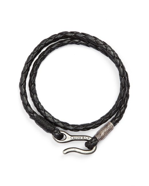 Caputo & Co. Caputo Co. Braided Leather Double Wrap Bracelet in Black at Nordstrom
