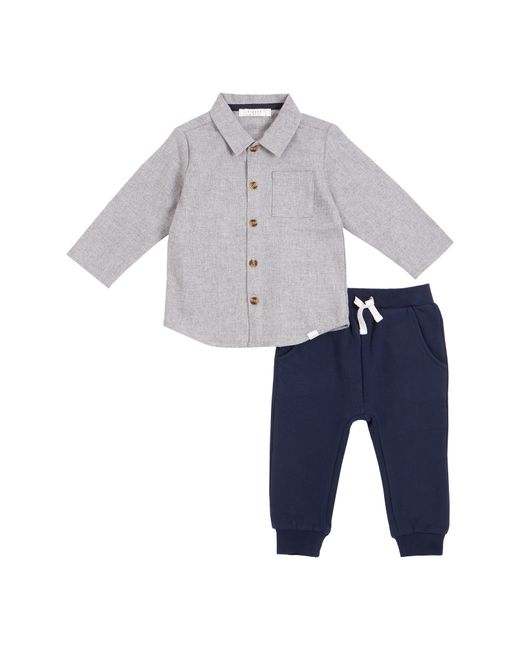 FIRSTS by petit lem Cotton Button-Up Shirt Joggers Set in at Nordstrom