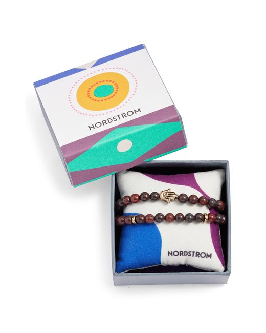 Nordstrom 2-Pack Stone Beaded Bracelet in Jasper Gold Hamsa at