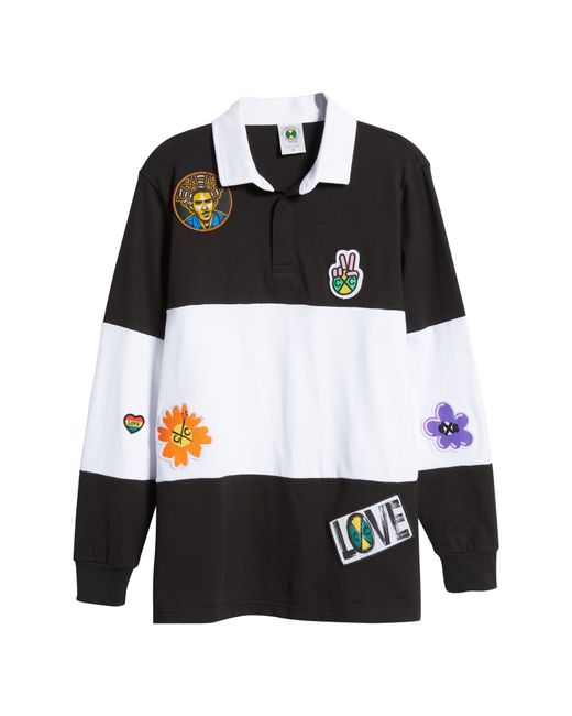 Cross Colours Wide Stripe Patch Rugby Shirt in Black White at Nordstrom