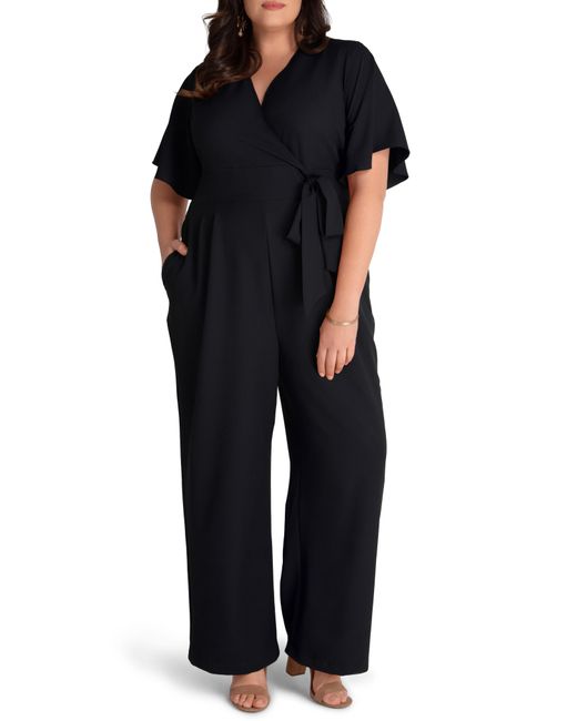 Kiyonna Charisma Faux Wrap Crepe Jumpsuit in at Nordstrom