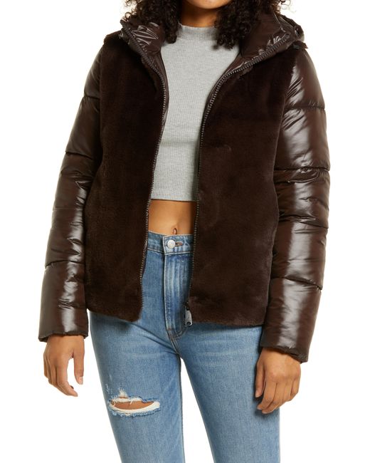 Sam Edelman Mixed Media Faux Fur Puffer Jacket in at Nordstrom