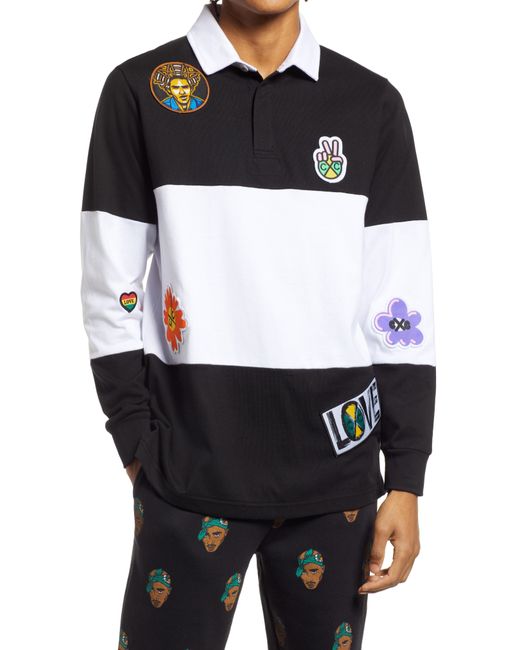 Cross Colours Wide Stripe Patch Rugby Shirt in Black at Nordstrom