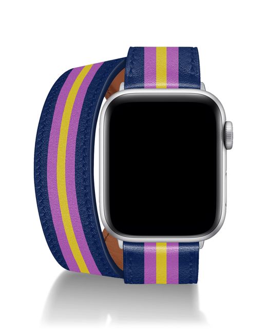 Wristpop Daytona Faux Leather Apple WatchR Band in Navy/Yellow at Nordstrom
