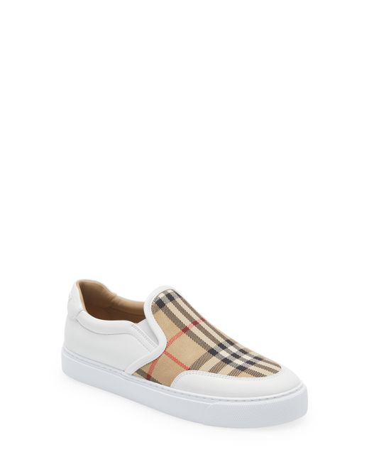 Burberry New Salmond Check Slip-On Sneaker in White/Archive at Nordstrom
