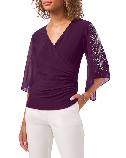 Chaus Beaded Sleeve Surplice Knit Top in at Nordstrom