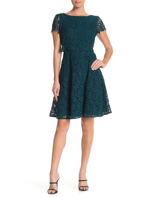 Shani Popover Lace Fit Flare Dress in at Nordstrom