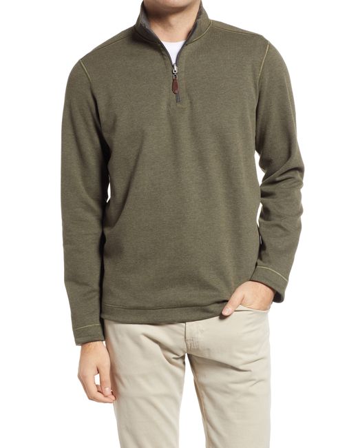 Johnston & Murphy Reversible Quarter Zip Pullover in Olive/Charcoal at Nordstrom