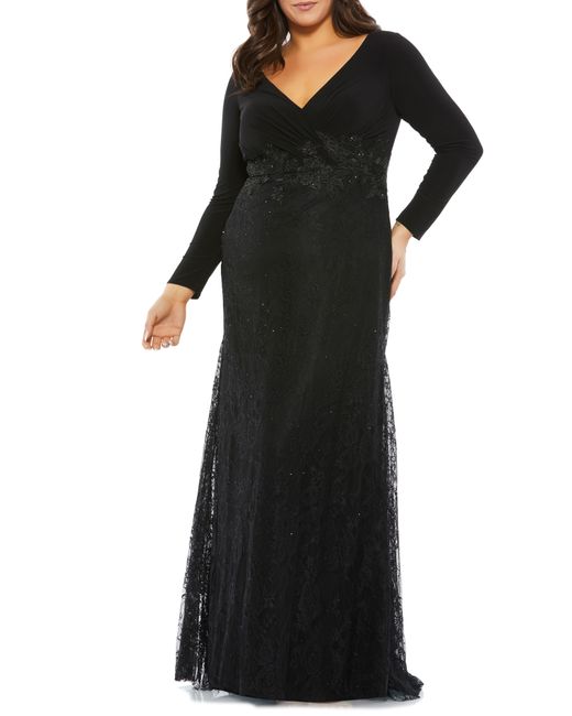 Mac Duggal Lace Long Sleeve Empire Gown in at Nordstrom