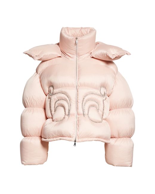 Area x Dingyun Zhang Crystal Embellished Baroque Crop Down Puffer Jacket in at Nordstrom