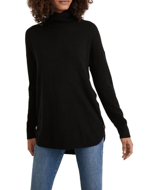 Madewell Crestland Side Button Turtleneck Tunic Sweater Large in True Black at Nordstrom