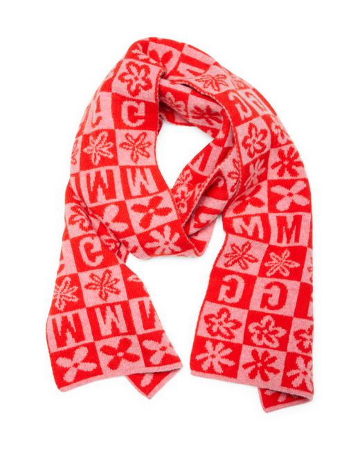 Molly Goddard Ollie Logo Checkerboard Jacquard Lambswool Scarf in Pink/Red at Nordstrom
