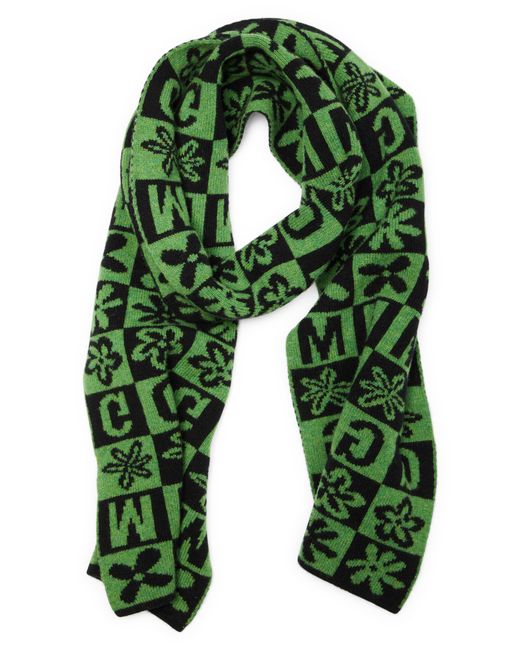 Molly Goddard Ollie Logo Checkerboard Jacquard Lambswool Scarf in Green/Black at Nordstrom