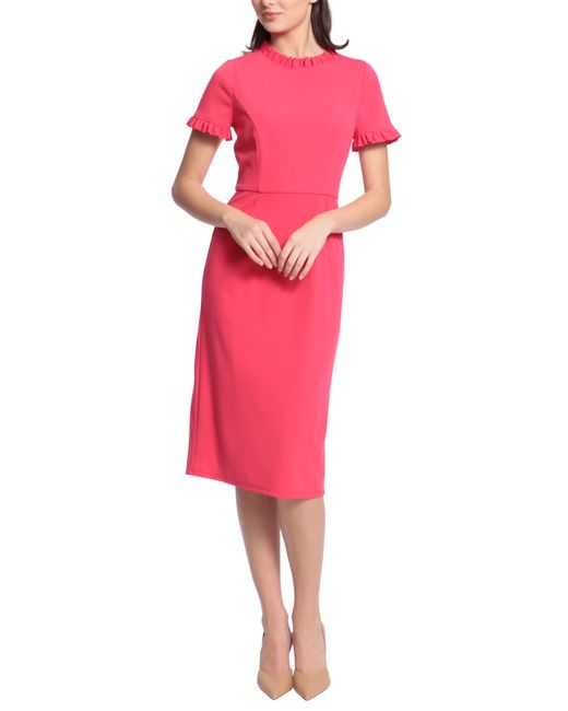 Maggy London Ruffle Sheath Dress 18 in Rose Red at