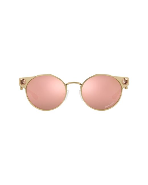 Oakley 50mm Round Sunglasses in Satin Gold/Prizm Rose Gold at